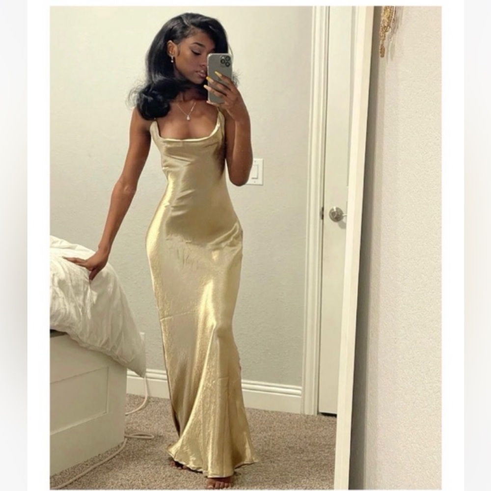 NAOMI SATIN DRESS- GOLD